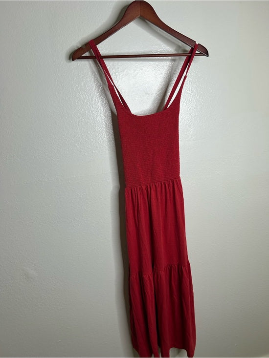 Nation LTD Nation LTD 100% Pima Cotton Penelope Cross Back Smocked Midi Dress Red - Cotton