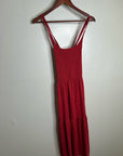 Nation LTD 100% Pima Cotton Penelope Cross Back Smocked Midi Dress Red