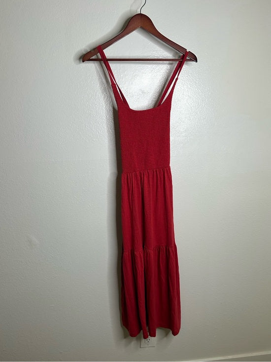 Nation LTD Nation LTD 100% Pima Cotton Penelope Cross Back Smocked Midi Dress Red - Cotton