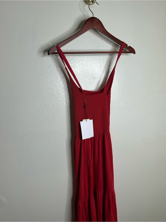 Nation LTD 100% Pima Cotton Penelope Cross Back Smocked Midi Dress Red