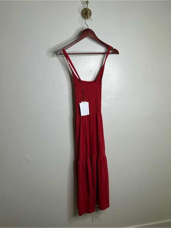 Nation LTD 100% Pima Cotton Penelope Cross Back Smocked Midi Dress Red