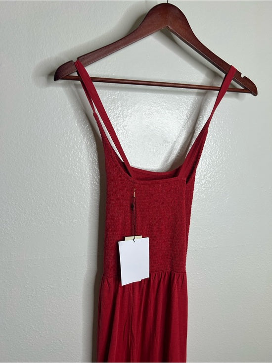 Nation LTD 100% Pima Cotton Penelope Cross Back Smocked Midi Dress Red