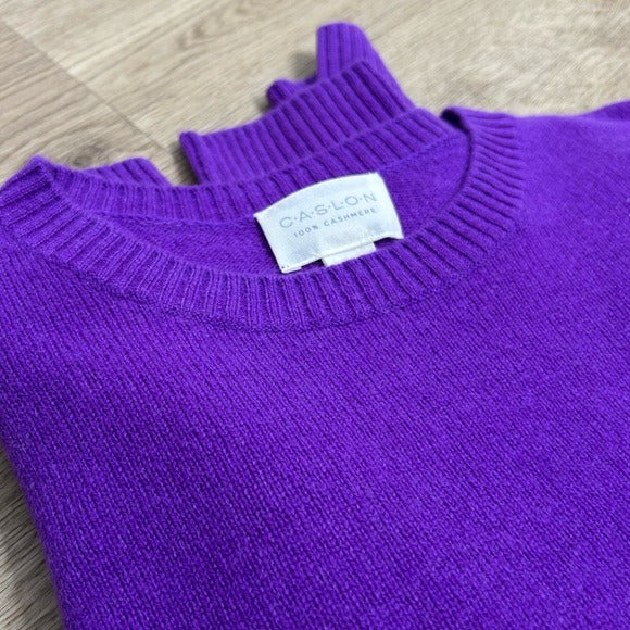 Caslon Caslon 100% Cashmere Purple Crew Neck Pullover Sweater - Cashmere