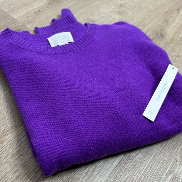 Caslon Caslon 100% Cashmere Purple Crew Neck Pullover Sweater - Cashmere
