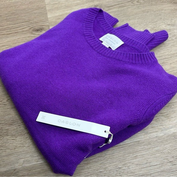 Caslon Caslon 100% Cashmere Purple Crew Neck Pullover Sweater - Cashmere