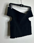 ME + EM Black 100% Cotton Cheesecloth Shirred Bandeau Peplum Top
