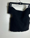 ME + EM Black 100% Cotton Cheesecloth Shirred Bandeau Peplum Top