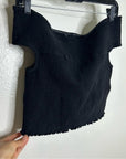 ME + EM Black 100% Cotton Cheesecloth Shirred Bandeau Peplum Top