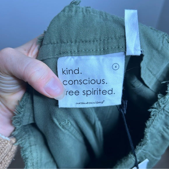 Unsubscribed 100% Cotton Green Tapered Utility Style Pant