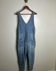 Free People 100% Cotton Denim High Roller Straight Leg Jumpsuit