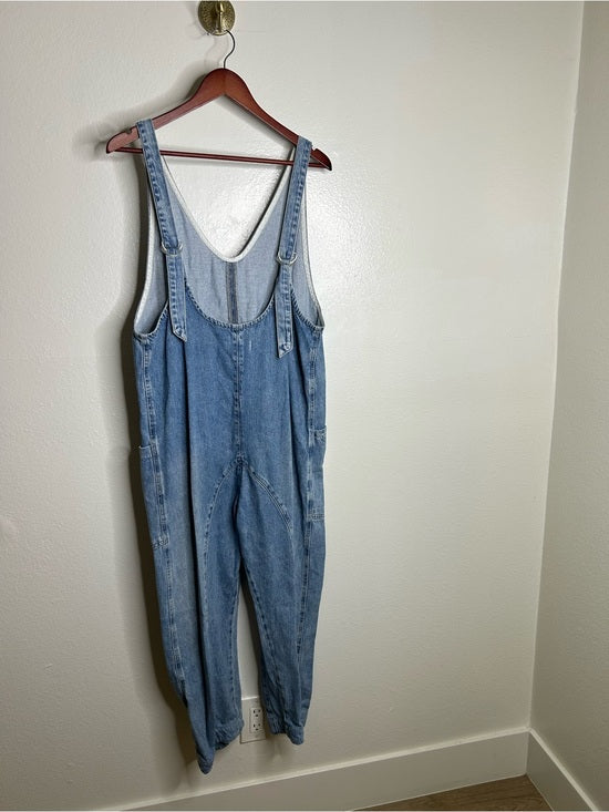 Free People 100% Cotton Denim High Roller Straight Leg Jumpsuit
