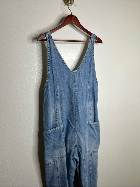 Free People 100% Cotton Denim High Roller Straight Leg Jumpsuit