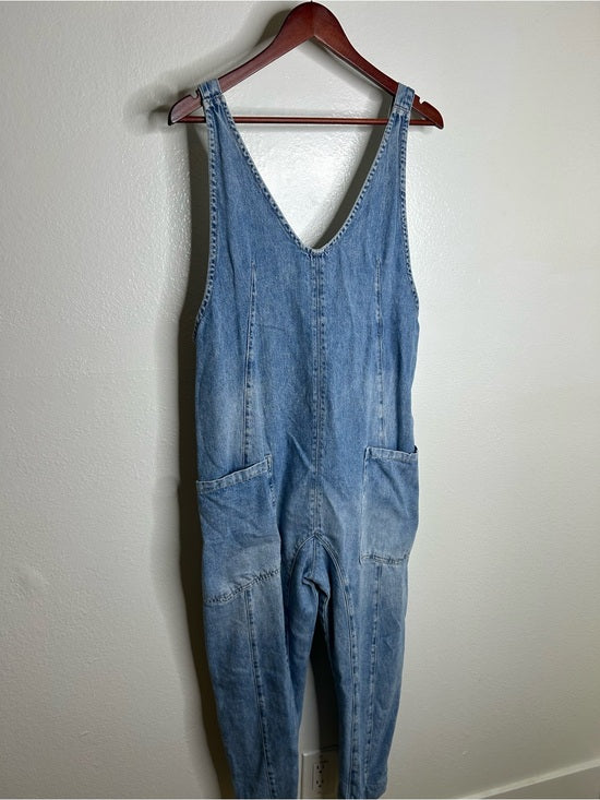 Free People 100% Cotton Denim High Roller Straight Leg Jumpsuit