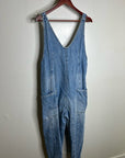 Free People 100% Cotton Denim High Roller Straight Leg Jumpsuit