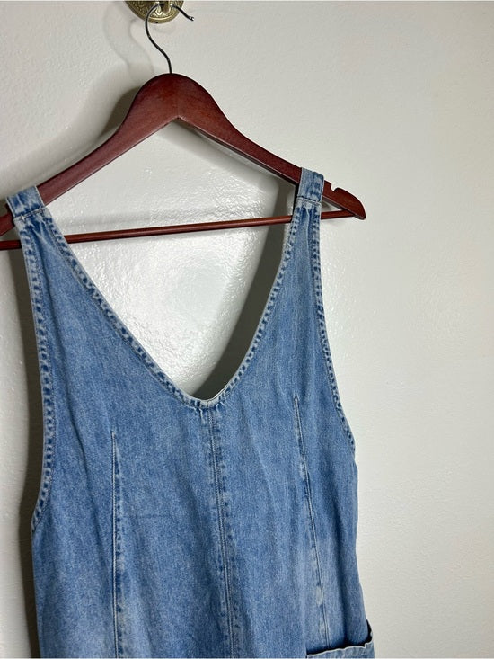Free People 100% Cotton Denim High Roller Straight Leg Jumpsuit