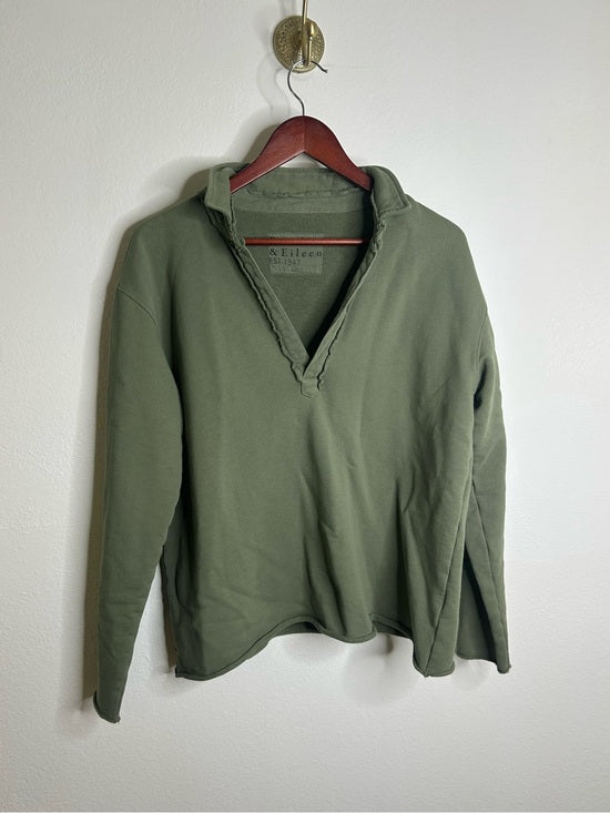 Frank &amp; Eileen 100% Cotton Triple Terry Patrick Popover Sweatshirt Top Green