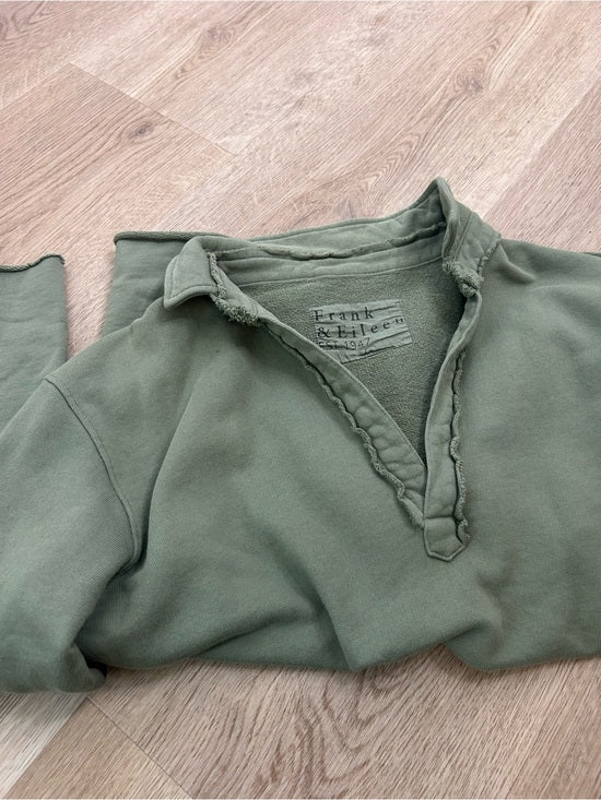 Frank &amp; Eileen 100% Cotton Triple Terry Patrick Popover Sweatshirt Top Green