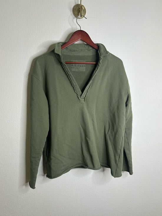 Frank &amp; Eileen 100% Cotton Triple Terry Patrick Popover Sweatshirt Top Green