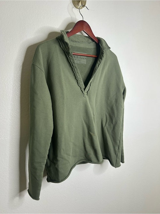 Frank &amp; Eileen 100% Cotton Triple Terry Patrick Popover Sweatshirt Top Green