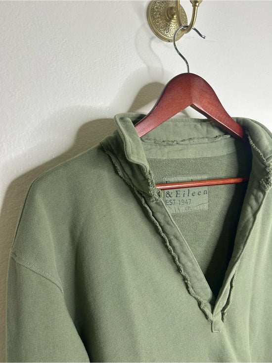 Frank &amp; Eileen 100% Cotton Triple Terry Patrick Popover Sweatshirt Top Green