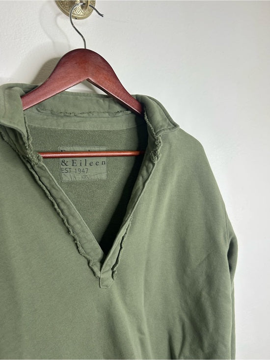 Frank &amp; Eileen 100% Cotton Triple Terry Patrick Popover Sweatshirt Top Green