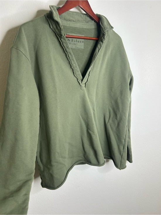Frank &amp; Eileen 100% Cotton Triple Terry Patrick Popover Sweatshirt Top Green