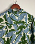 Trovata 100% Linen Palm Printed Tropical Button Down Long Sleeve Blouse Top