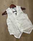 Saks Fifth Avenue 100% Linen White Button Down V- Neck Fitted Vest Top