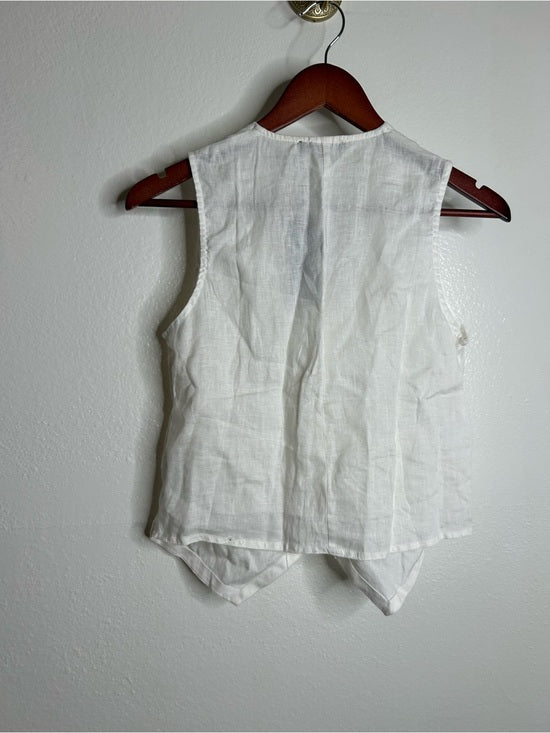 Saks Fifth Avenue 100% Linen White Button Down V- Neck Fitted Vest Top