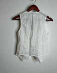 Saks Fifth Avenue 100% Linen White Button Down V- Neck Fitted Vest Top