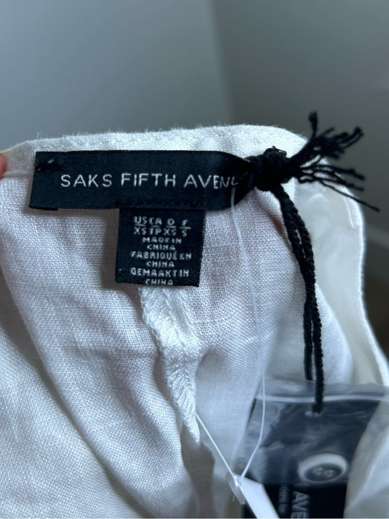 Saks Fifth Avenue 100% Linen White Button Down V- Neck Fitted Vest Top