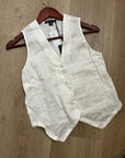 Saks Fifth Avenue 100% Linen White Button Down V- Neck Fitted Vest Top