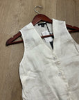 Saks Fifth Avenue 100% Linen White Button Down V- Neck Fitted Vest Top
