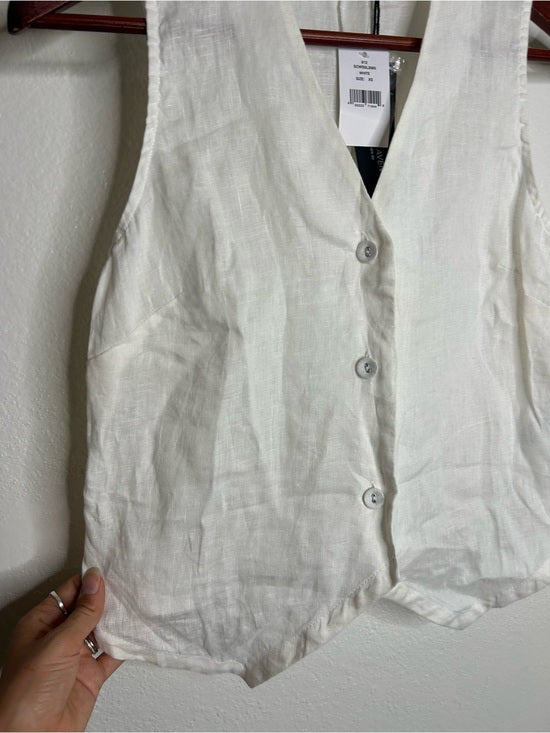 Saks Fifth Avenue 100% Linen White Button Down V- Neck Fitted Vest Top