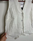 Saks Fifth Avenue 100% Linen White Button Down V- Neck Fitted Vest Top