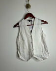 Saks Fifth Avenue 100% Linen White Button Down V- Neck Fitted Vest Top
