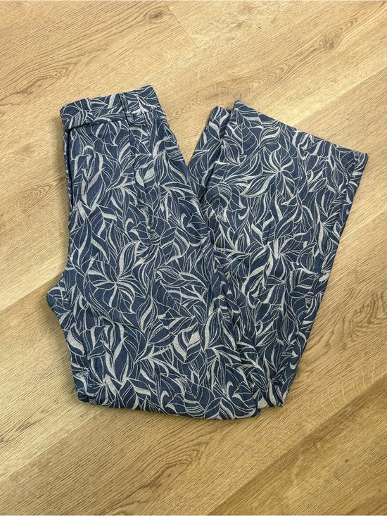 J. McLaughlin 100% Cotton Denim Leaf Lover Print Wide Leg Trouser Pant
