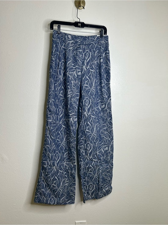 J. McLaughlin 100% Cotton Denim Leaf Lover Print Wide Leg Trouser Pant