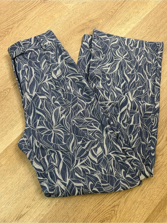 J. McLaughlin 100% Cotton Denim Leaf Lover Print Wide Leg Trouser Pant