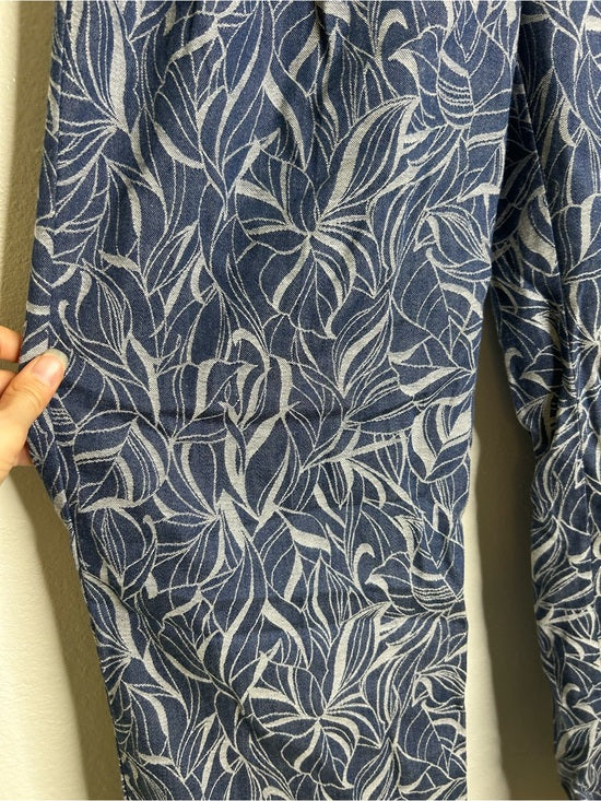 J. McLaughlin 100% Cotton Denim Leaf Lover Print Wide Leg Trouser Pant