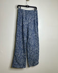 J. McLaughlin 100% Cotton Denim Leaf Lover Print Wide Leg Trouser Pant