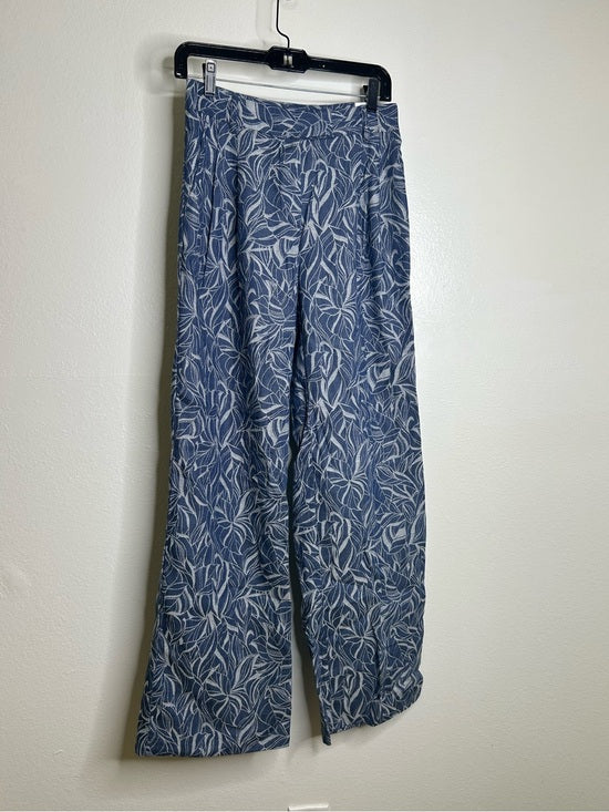 J. McLaughlin 100% Cotton Denim Leaf Lover Print Wide Leg Trouser Pant