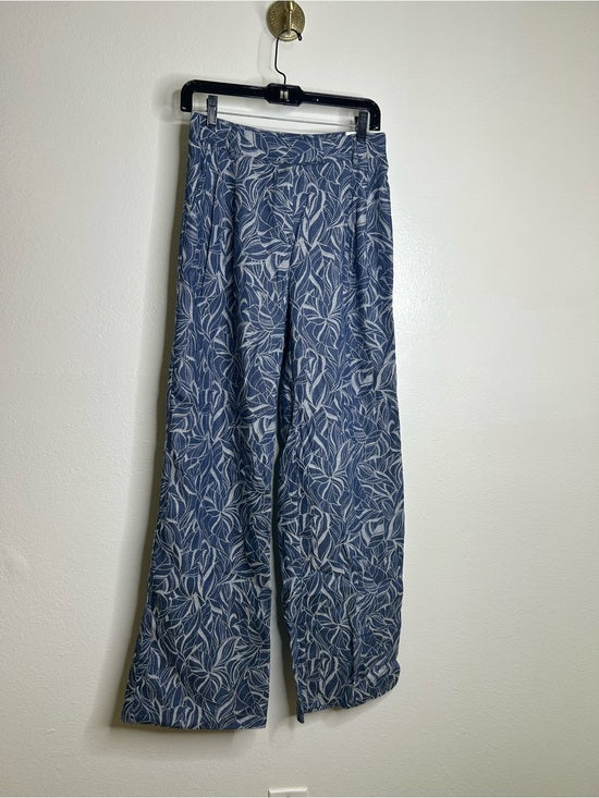 J. McLaughlin 100% Cotton Denim Leaf Lover Print Wide Leg Trouser Pant