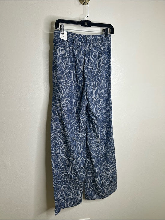 J. McLaughlin 100% Cotton Denim Leaf Lover Print Wide Leg Trouser Pant
