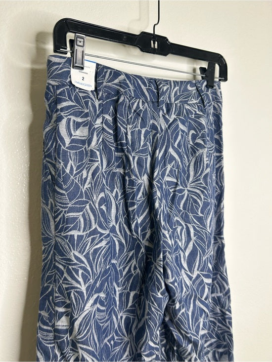 J. McLaughlin 100% Cotton Denim Leaf Lover Print Wide Leg Trouser Pant