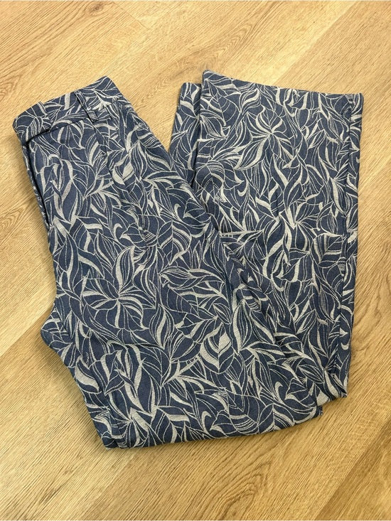 J. McLaughlin 100% Cotton Denim Leaf Lover Print Wide Leg Trouser Pant