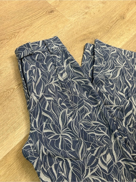 J. McLaughlin 100% Cotton Denim Leaf Lover Print Wide Leg Trouser Pant