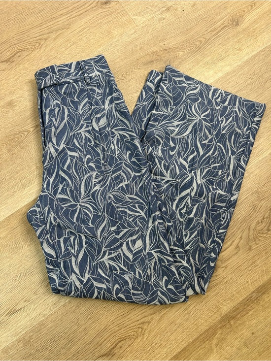 J. McLaughlin 100% Cotton Denim Leaf Lover Print Wide Leg Trouser Pant