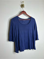 Eileen Fisher 100% Linen Lighweight Scoop Neck Blue Striped Short Sleeve Top