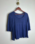 Eileen Fisher 100% Linen Lighweight Scoop Neck Blue Striped Short Sleeve Top